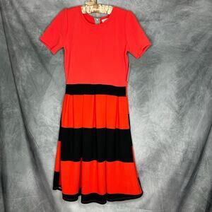 NEW Lularoe Dress Women Sm Runs Large Orange/Black Midi Whimsigoth Comfy